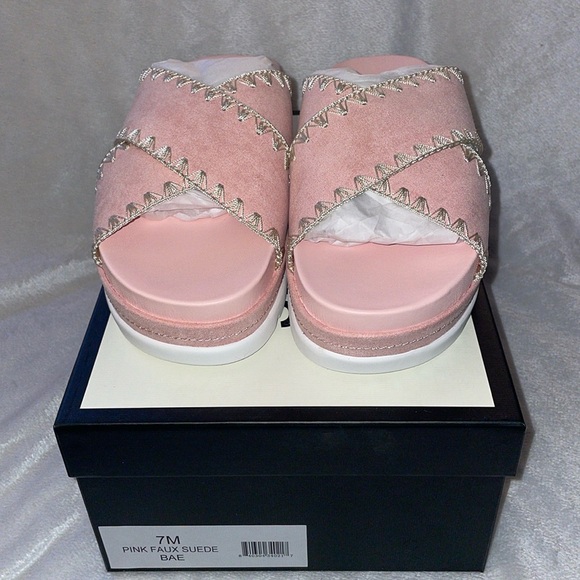 NWT J/SLIDES BAE Pink Faux Suede Sandal - Picture 7 of 14